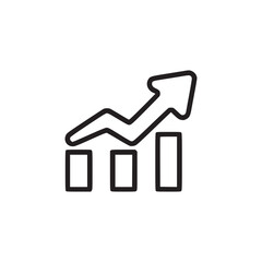 Vector art of minimalist line art illustration of a bar graph with an upward trending arrow, suitable for business, finance, or growthrelated designs, conveying progress and success
