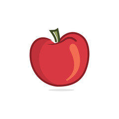 Illustration of a red apple with a green stem and a brown outline.