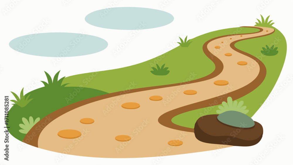 Poster footpath with textures a winding footpath built from different natural materials like pebbles grass 