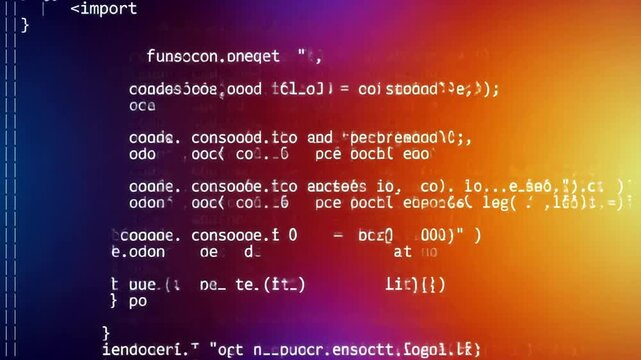 Programming code with a gradient background displays  an array of computer functions and variables.