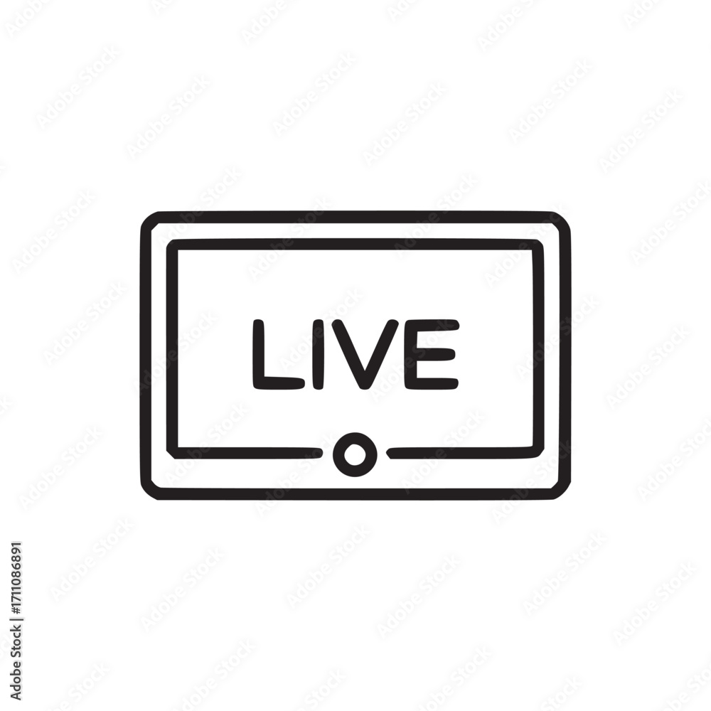 Poster vector art of live stream icon minimalist line art illustration of a screen displaying the word live