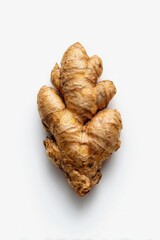 Single Fresh Ginger Root On White Background