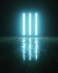 Abstract Neon Light Installation In Dark Room