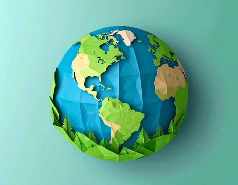 A stylized paper globe, depicting continents and forests