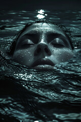 Female face emerging from the ocean