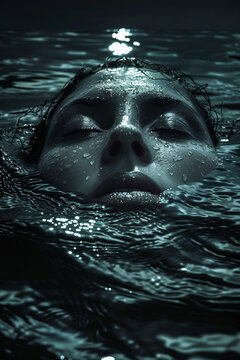 Female face emerging from the ocean