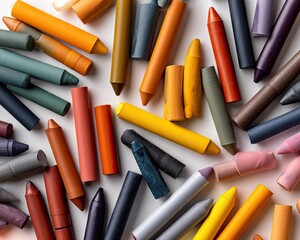 Assortment Of Colorful Crayons On White Background