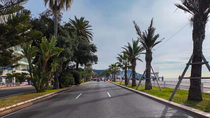 French Riviera. Promenade des Anglais in Nice, Provence-Alpes-Cote d'Azur, France 27 February 2025. 