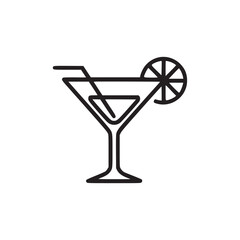Vector art of minimalist line art illustration of a martini glass with a straw and citrus garnish, a simple and elegant design for bar menus, cocktail recipes, or party invitations