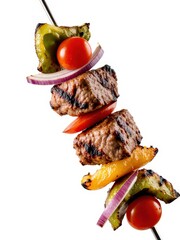 Grilled beef and vegetable skewers.