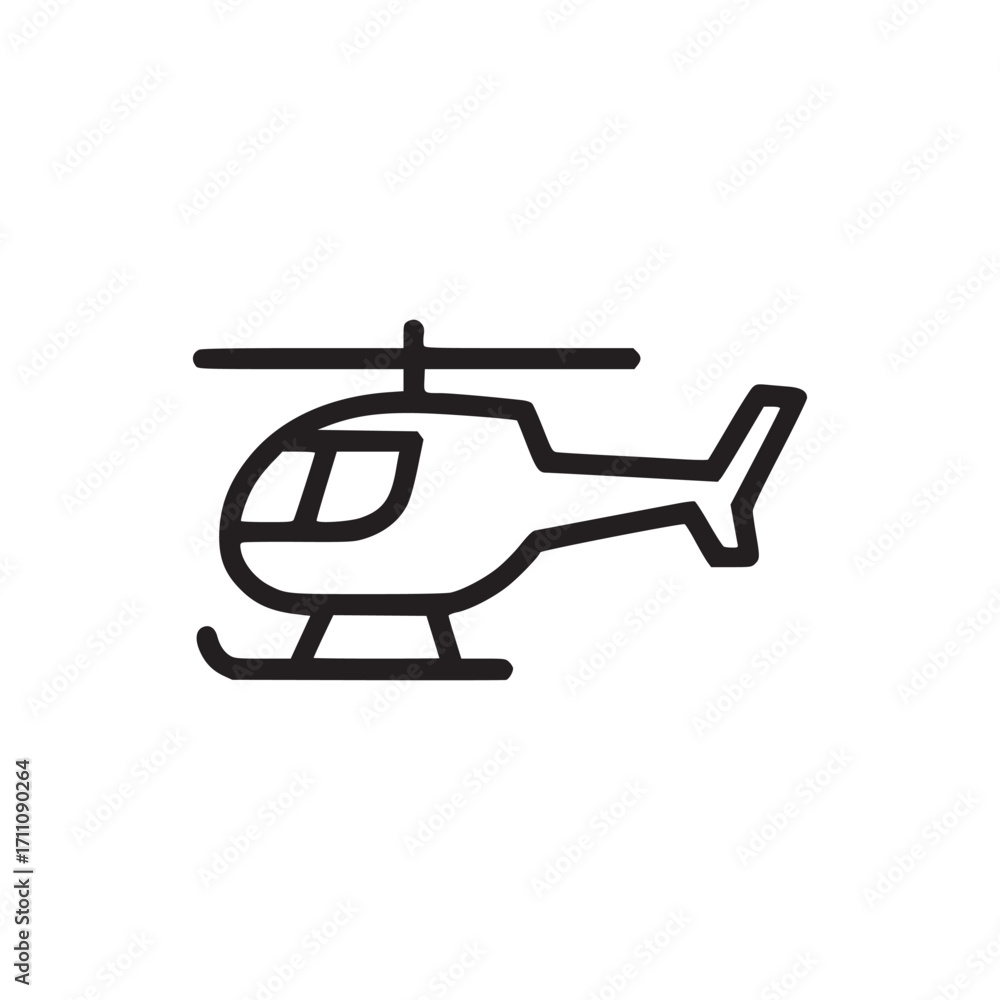 Poster vector art of a simple line art illustration of a helicopter in flight, the design is minimalist and