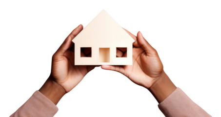 PNG Hand holding white paper house architecture dollhouse playhouse.