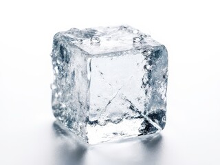 Fototapeta premium Single clear ice cube on white