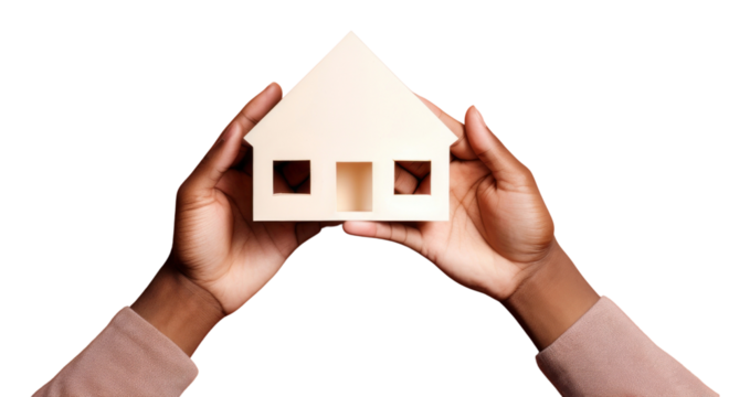 PNG Hand holding white paper house architecture dollhouse playhouse.