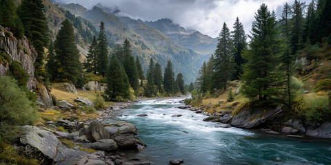 Obraz premium Mountain River Rapids