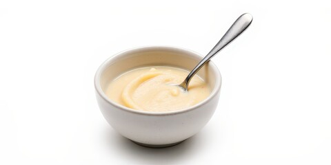 Creamy soup in a bowl with a spoon.