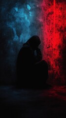 A horroristic background with a dynamic mix of red, blue, and black, creating a sense of tension and unease, perfect for a game or movie backdrop