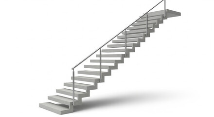 Elegant Modern Staircase with Stainless Steel Railing on an Isolated transparent background