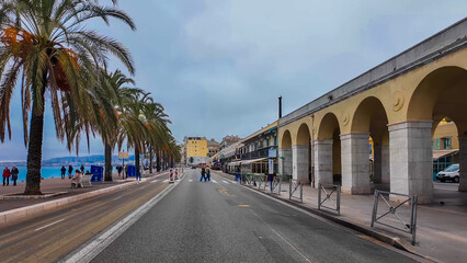 French Riviera. Promenade des Anglais in Nice, Provence-Alpes-Cote d'Azur, France 27 February 2025. 