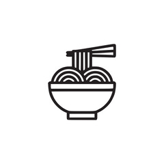 Vector art of a minimalist line art illustration of a bowl of noodles with chopsticks, the noodles are depicted with simple, clean lines, creating a modern and graphic representation of food