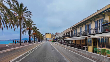 French Riviera. Promenade des Anglais in Nice, Provence-Alpes-Cote d'Azur, France 27 February 2025. 
