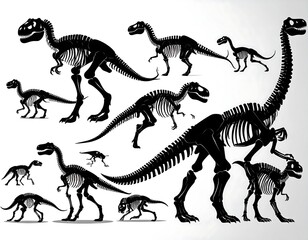 Obraz premium Silhouettes of various dinosaur skeletons