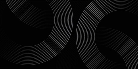 Black abstract background with circle lines. Modern black gray gradient rings. Suitable for banner, cover, poster, website, presentation, brochure, flyer. vector