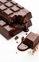 Melted dark chocolate bar pieces