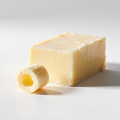 Close-up of a butter block and portion.