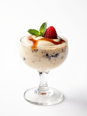 Creamy raspberry yogurt parfait with caramel