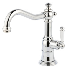 Polished Chrome Kitchen Faucet With White Handle sink
