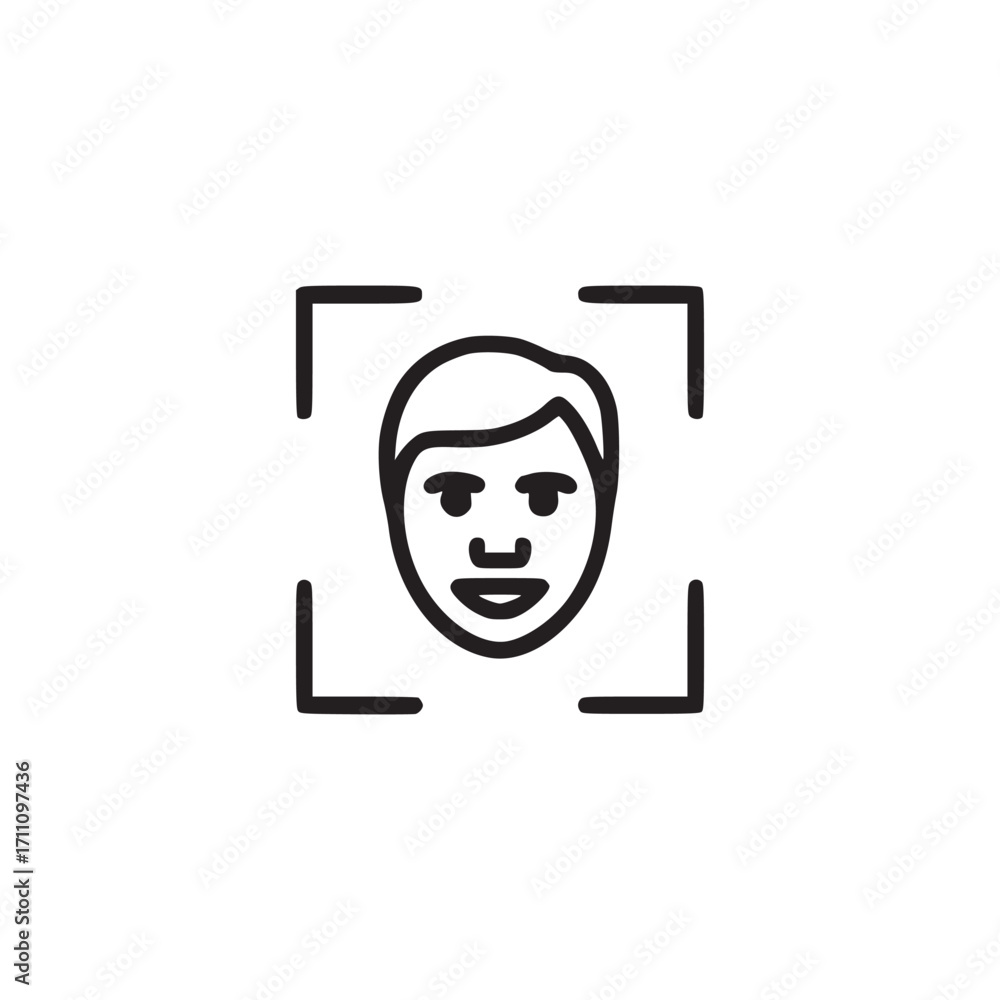 Poster vector art of minimalist vector icon of a face recognition system represents facial identification, 