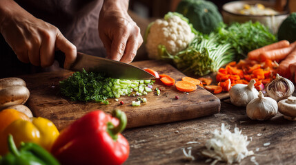 Hands Cutting Vegetables for a Quick Dinner