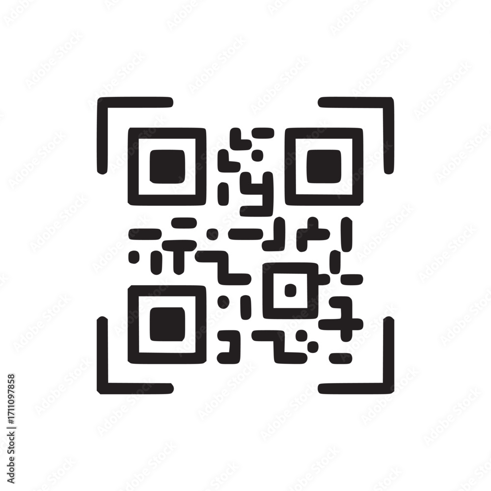 Poster vector art of black and white qr code, a twodimensional barcode that stores information in a matrix 