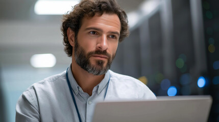 A data center admin troubleshoots connectivity using AI on a generic vulnerability scan panel auditing systems on an laptop server racks humming AI troubleshooting