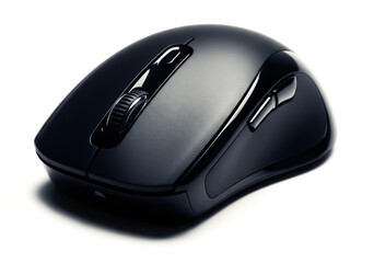 Modern Black Ergonomic Mouse on White