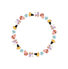 Obraz premium Groovy retro flower sticker circle border with frame style pattern. Funky doodle pattern creates a fun y2k accent in a playful and colorful look, ideal for trendy and modern visual
