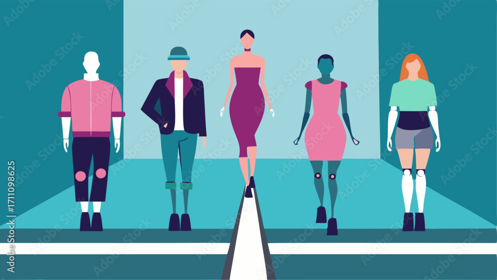Poster fashion show a runway scene with models of different abilities strutting in trendy adaptive attire h