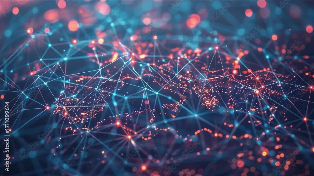 Aufkleber stunning abstract digital art with vibrant network nodes illuminated in red and blue.
