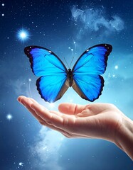Beautiful Blue Butterfly in Hand.