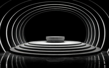 Obraz premium Modern and minimalist circular stage design with illuminated arches