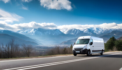 White delivery van on highway road.