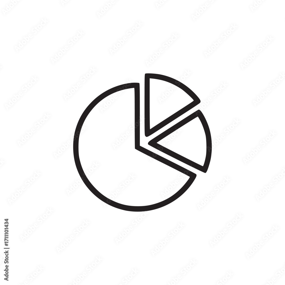 Poster vector art of a minimalist line art illustration of a pie chart, the chart is divided into three sec
