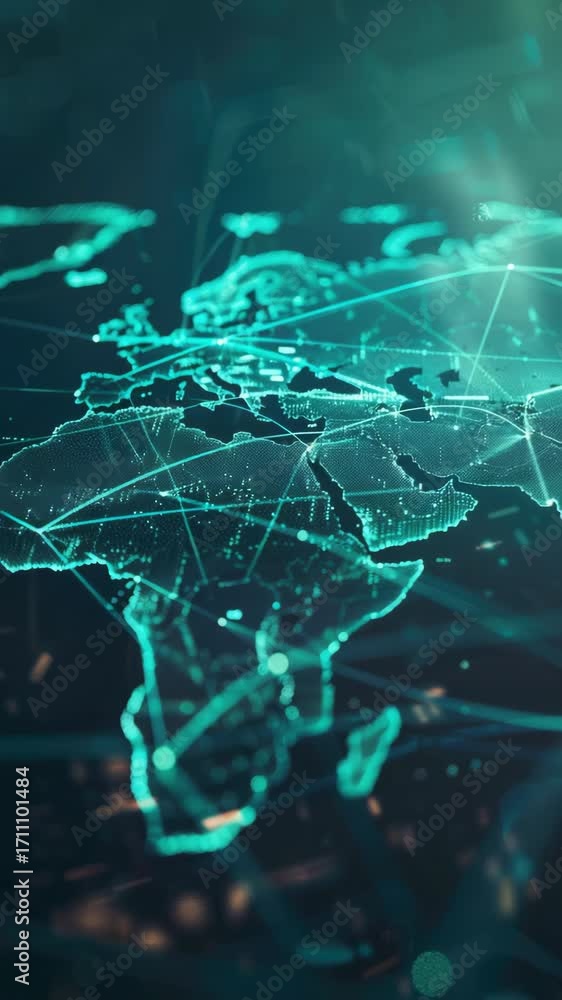 Poster digital of global network connection, showing the world's interconnectedness through technology.