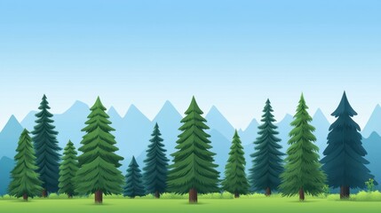 Serene Landscape with Vibrant Green Trees and Majestic Mountain Background