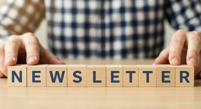 Wooden Blocks Spelling Out the Word Newsletter, Conveying Communication and Information Dissemination