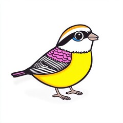 Colorful cartoon bird illustration with bright yellow and purple details