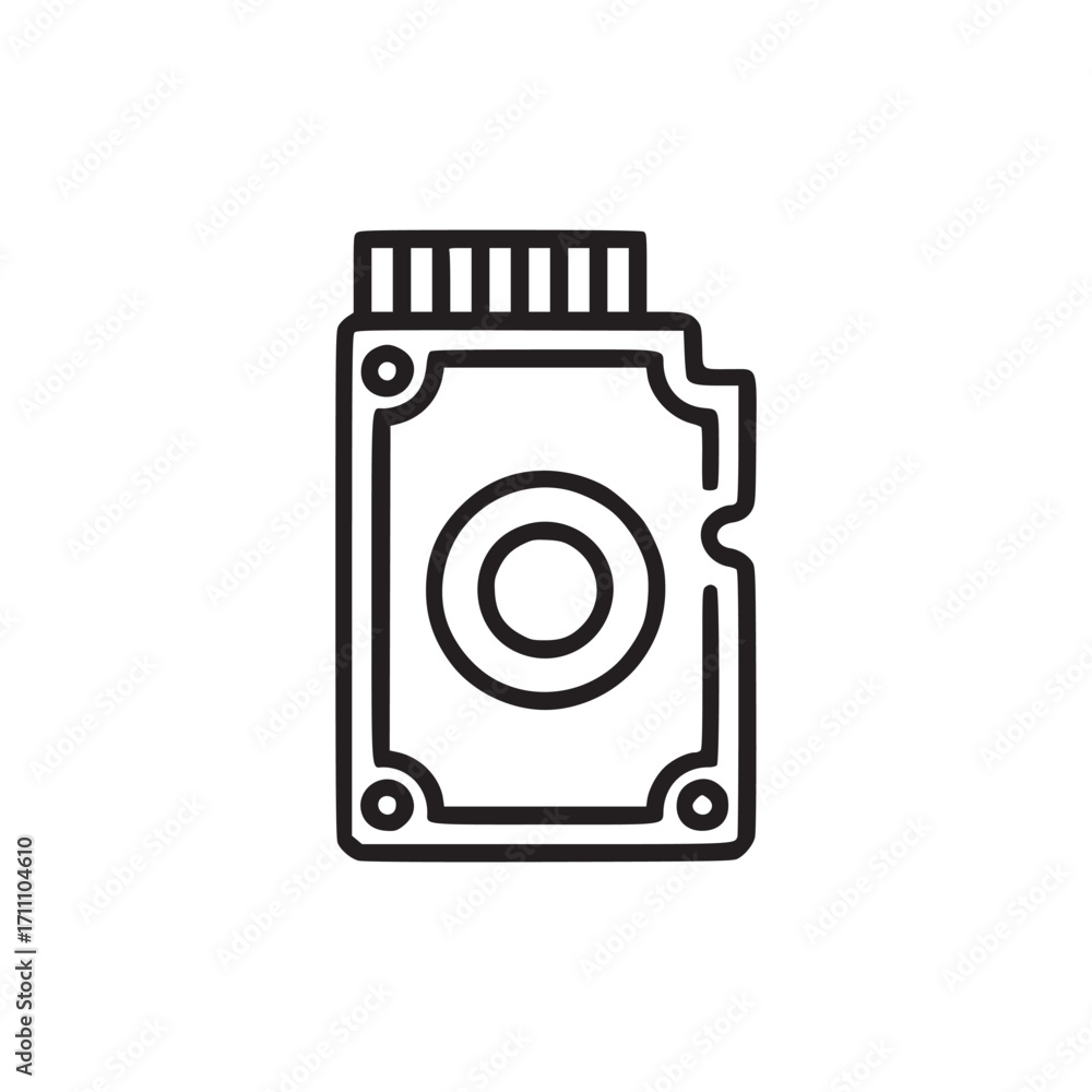 Poster vector art of memory card icon a simple line drawing of a storage device, representing data, memory,