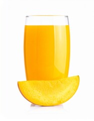 Yellow Mango Juice in Glass Isolated on White Background for Tropical Beverage Object and Fresh Fruit Drink Concept