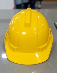 Yellow Safety Helmet for Construction Worker on Table for Premium Tool Object and Industrial Safety Concept